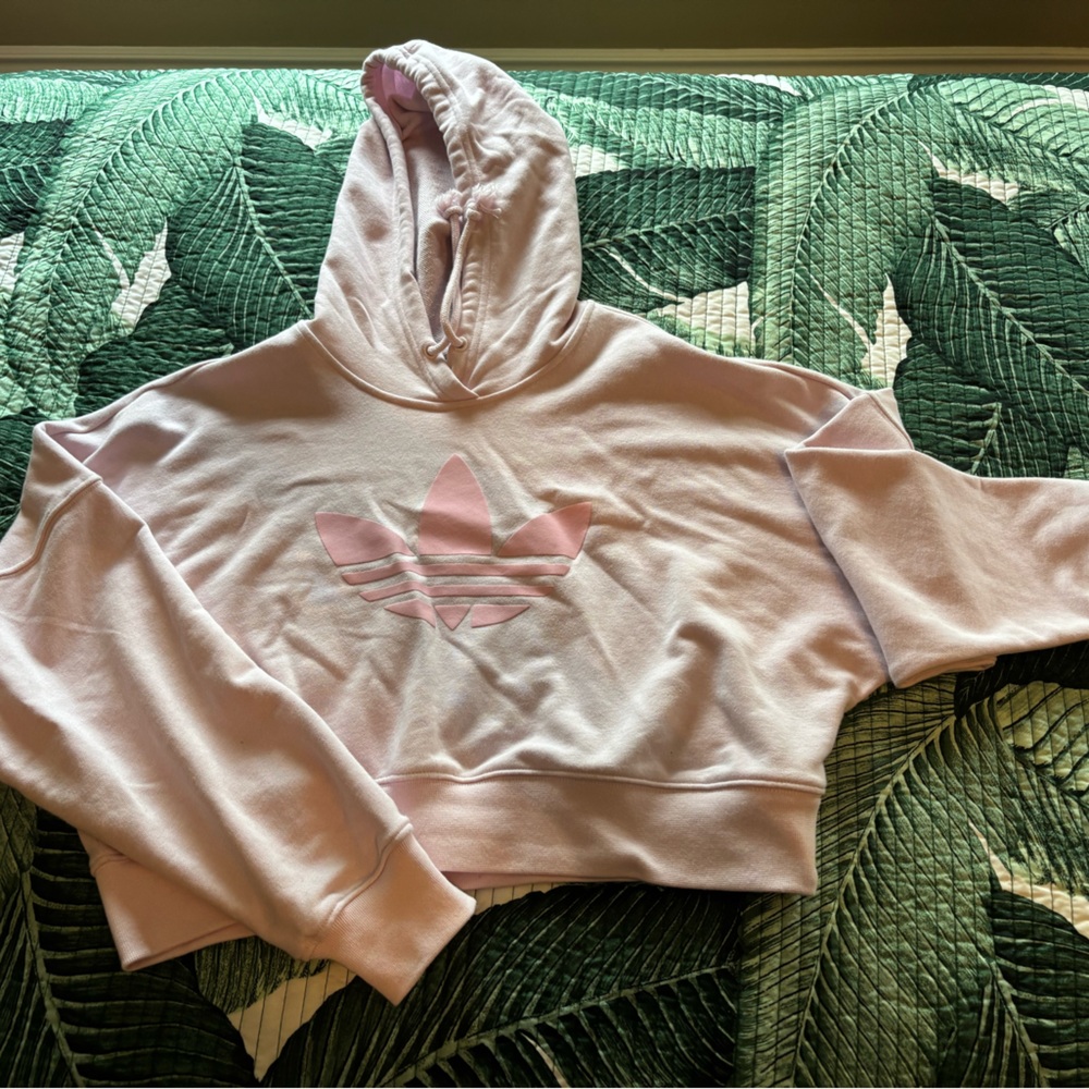 adidas Light Pink Cropped Hoodie with Trefoil Logo